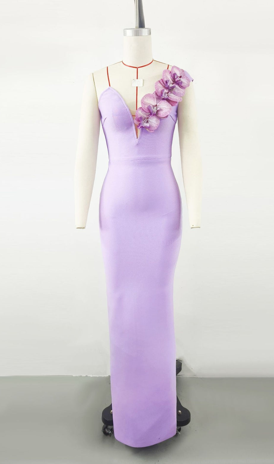 PURPLE ONE-SHOULDER FLORAL BANDAGE SPLIT MAXI DRESS