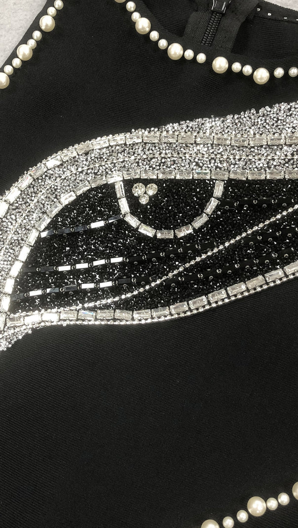 AIIZIE RHINESTONE - EMBELLISHED LIP & EYE SLIT MAXI DRESS IN BLACK - product image