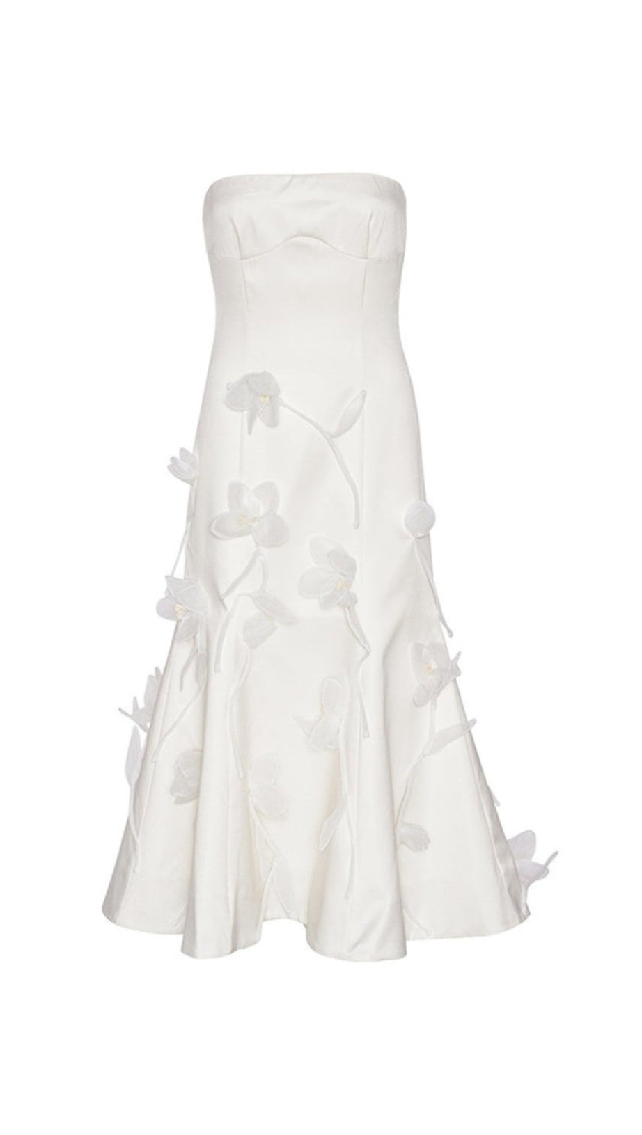 3D FLORAL APPLIQUE SLEEVELESS MIDI DRESS IN WHITE