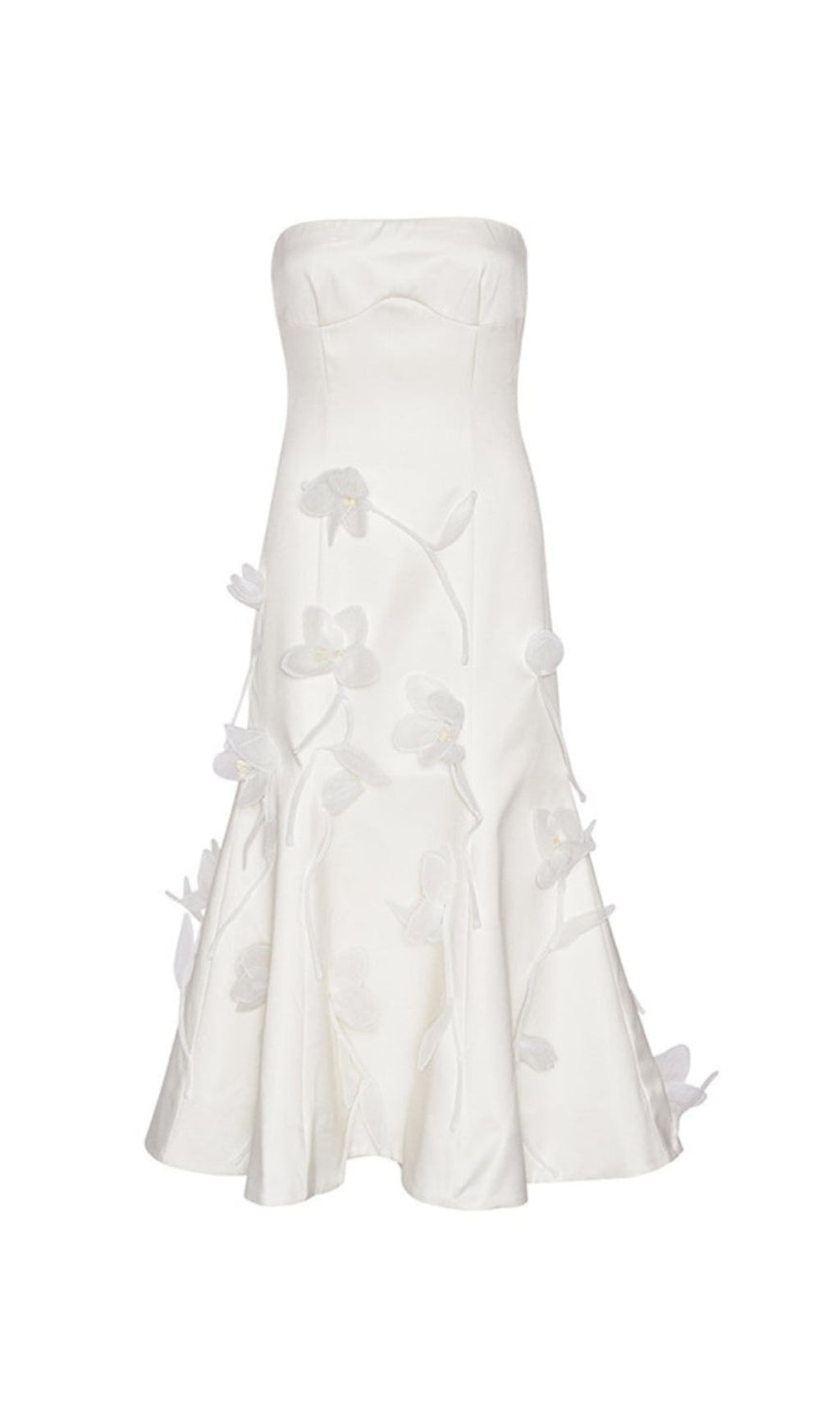 3D FLORAL APPLIQUE SLEEVELESS MIDI DRESS IN WHITE