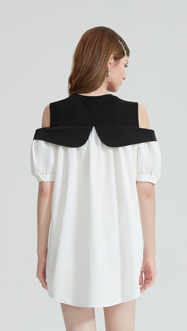 AIIZIE EVELYN OFF-SHOULDER CONTRAST BOW MINI DRESS - product image