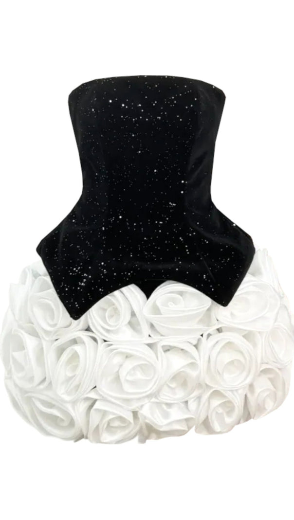 AIIZIE DORIS 3D FLOWER SEQUIN STRAPLESS MINI DRESS IN BLACK - product image