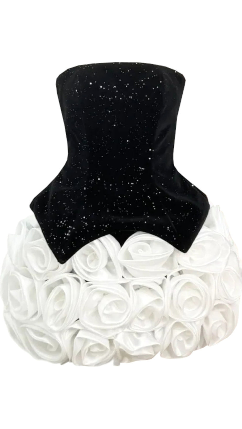 DORIS 3D FLOWER SEQUIN STRAPLESS MINI DRESS IN BLACK
