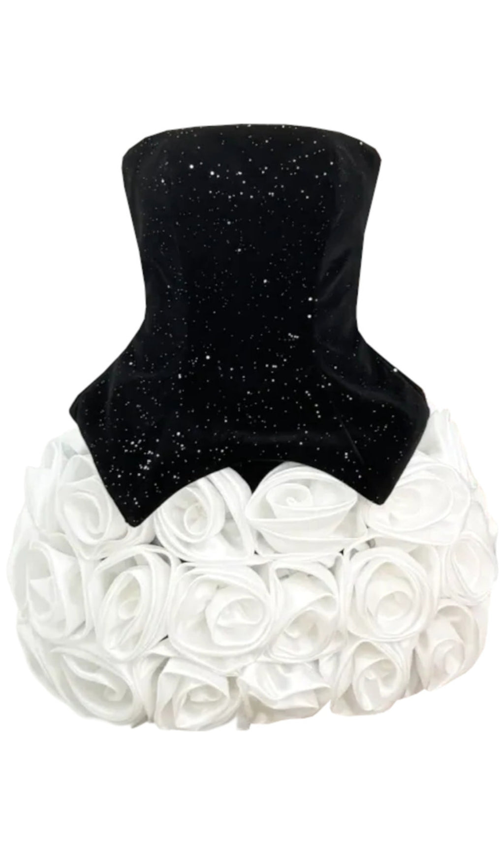 DORIS 3D FLOWER SEQUIN STRAPLESS MINI DRESS IN BLACK