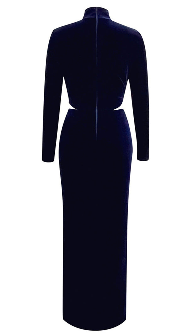 AIIZIE VELVET CUTOUT HIGH - NECK MAXI DRESS IN NAVY BLUE - product image