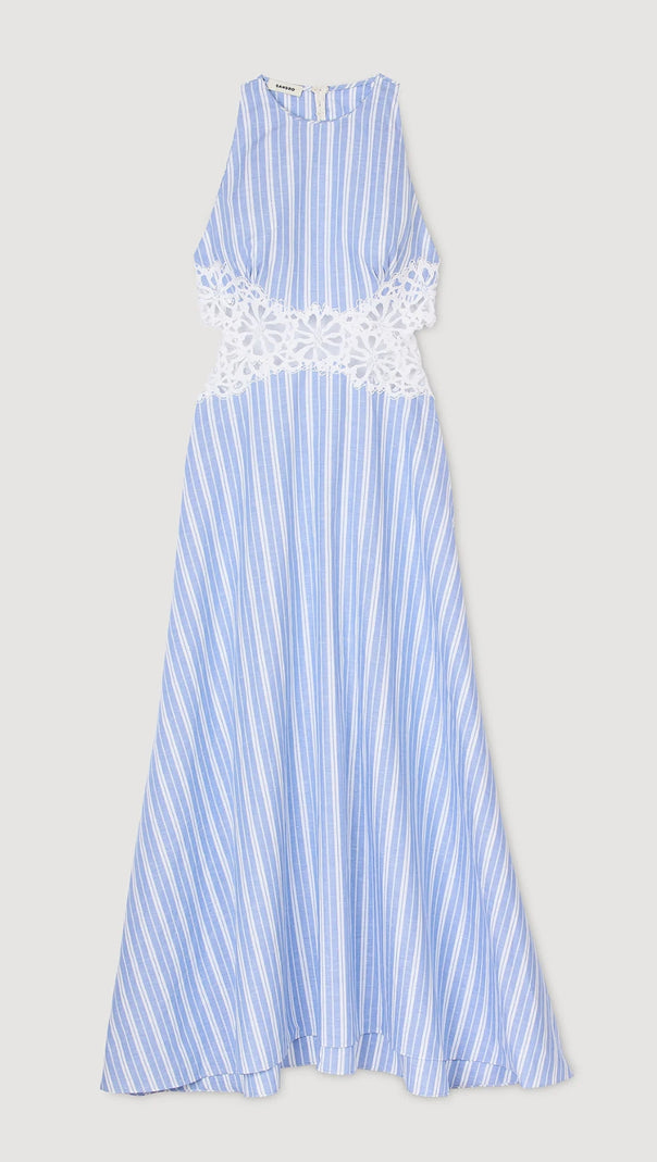 AIIZIE HOLLOW LACE TRIM MAXI DRESS IN BLUE - product image