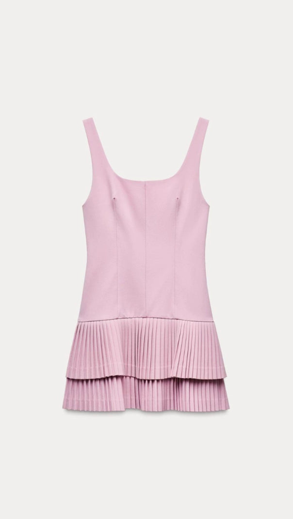 AIIZIE PINK SQUARE NECK PLEATED LAYERED MINI DRESS - product image