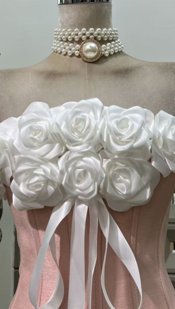 AIIZIE BLUSH PINK FLORAL STRAPLESS MINI DRESS - ELEGANT A-LINE PARTY & COCKTAIL DRESS - product image