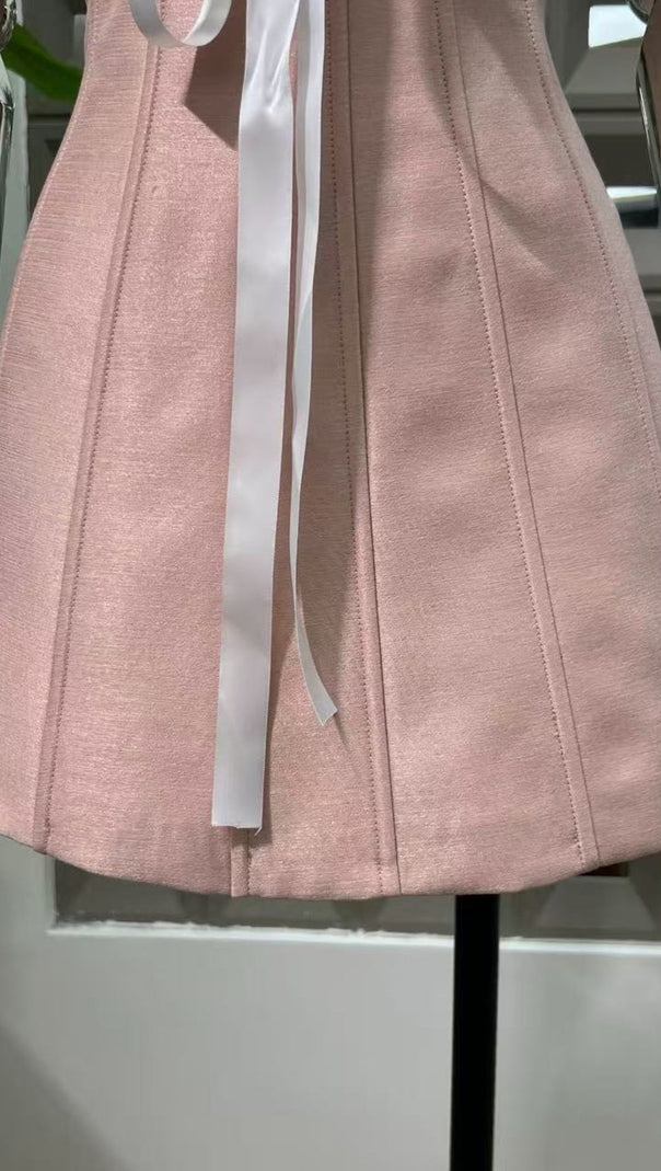 AIIZIE BLUSH PINK FLORAL STRAPLESS MINI DRESS - ELEGANT A-LINE PARTY & COCKTAIL DRESS - product image