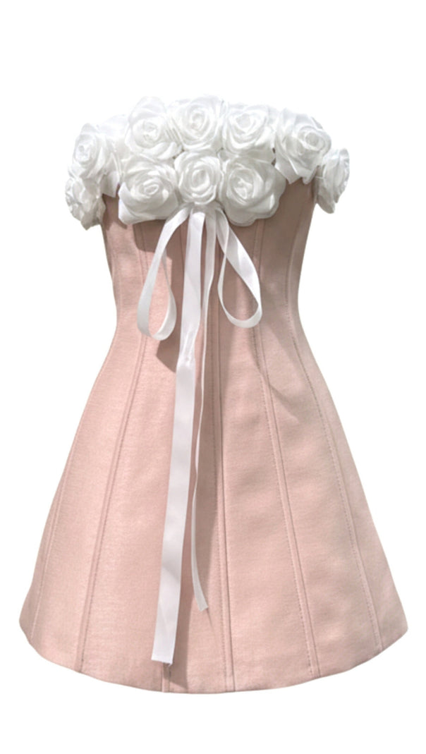 AIIZIE BLUSH PINK FLORAL STRAPLESS MINI DRESS - ELEGANT A-LINE PARTY & COCKTAIL DRESS - product image
