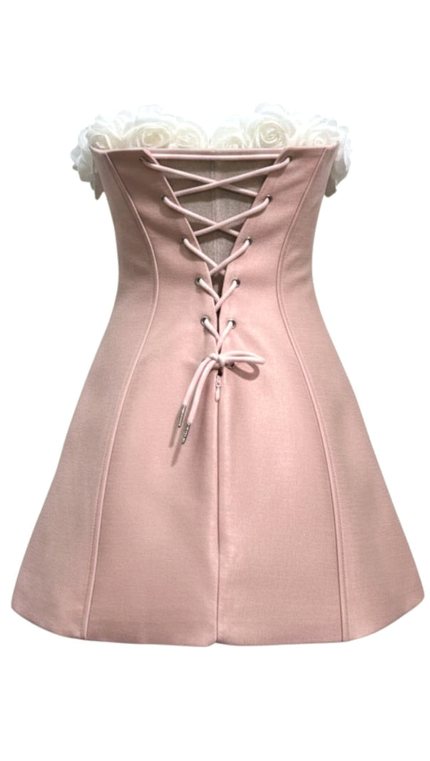 AIIZIE BLUSH PINK FLORAL STRAPLESS MINI DRESS - ELEGANT A-LINE PARTY & COCKTAIL DRESS - product image