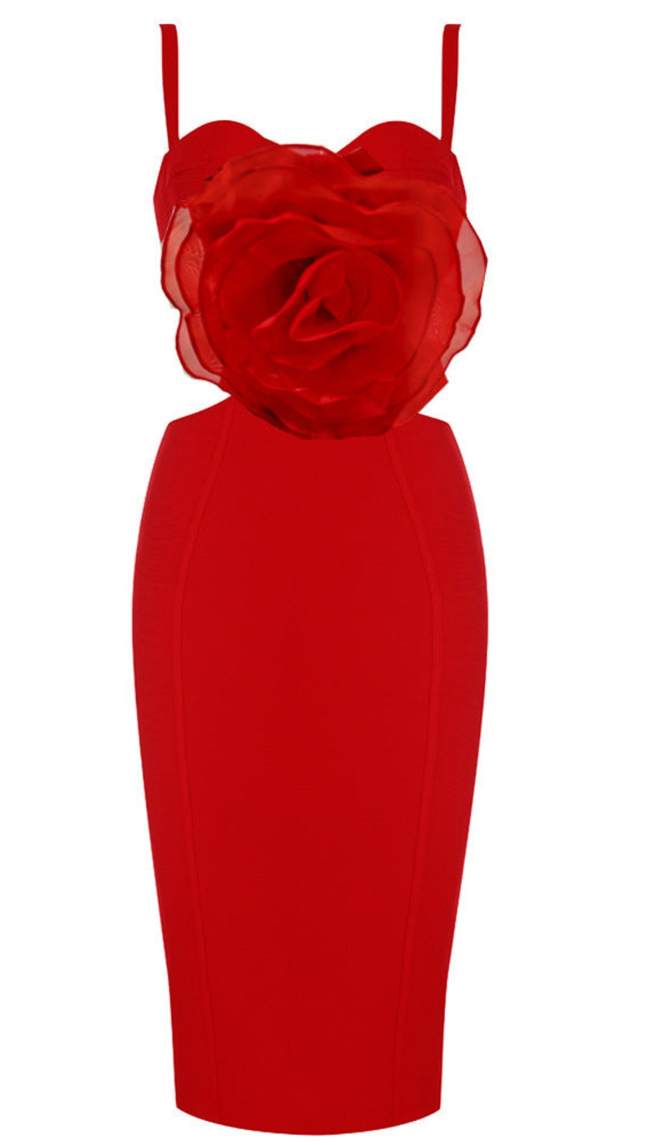 JACEY MESH FLOWER BANDAGE MIDI DRESS