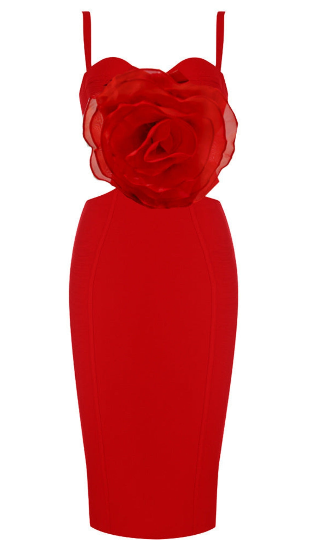 JACEY MESH FLOWER BANDAGE MIDI DRESS