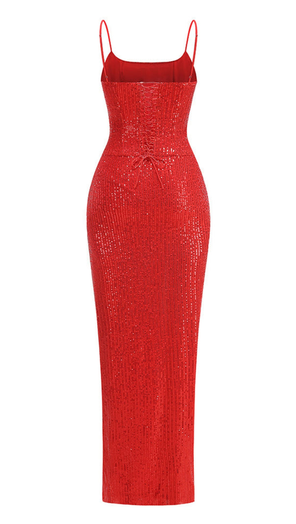 AIIZIE SLIP SEQUIN DRAPED SLIT MAXI DRESS - product image