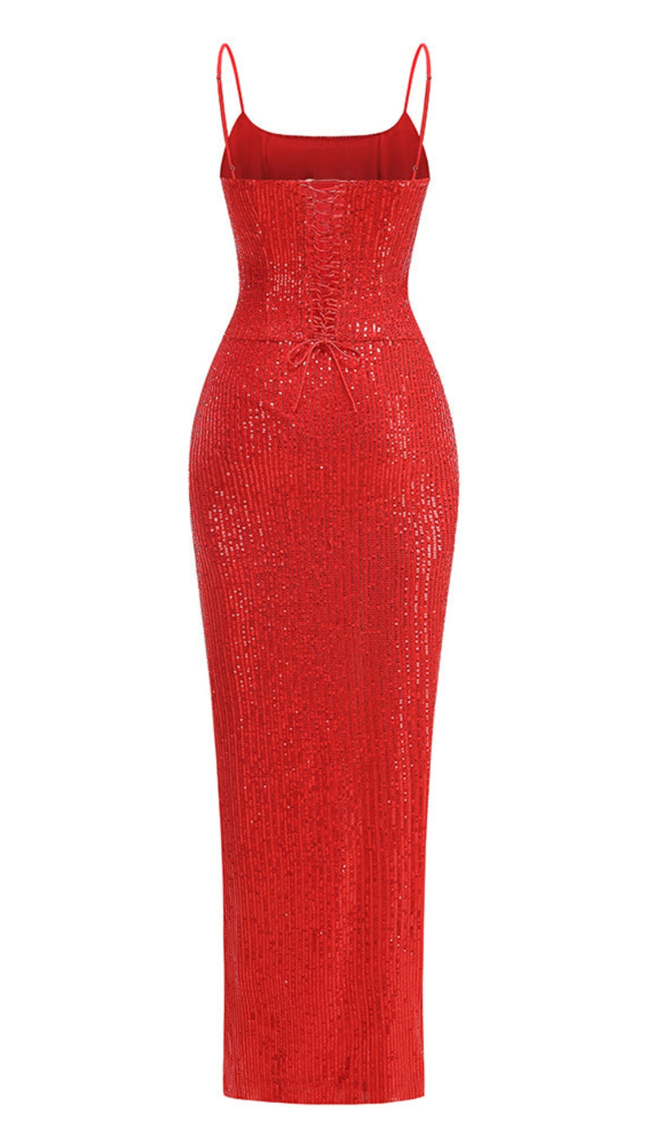 SLIP SEQUIN DRAPED SLIT MAXI DRESS