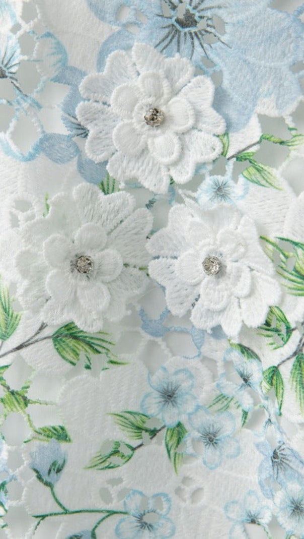 AIIZIE HAZEL FLORAL PRINTED LACE MINI DRESS IN SKY BLUE - product image