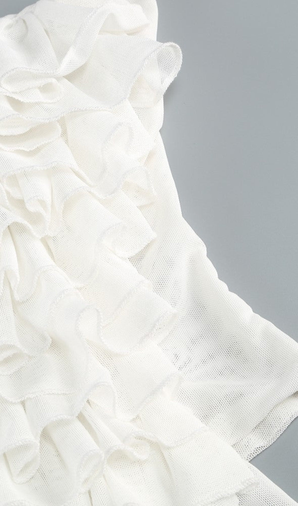 AIIZIE HELEN HALTER RUCHED MESH FLORAL MINI DRESS IN WHITE - product image