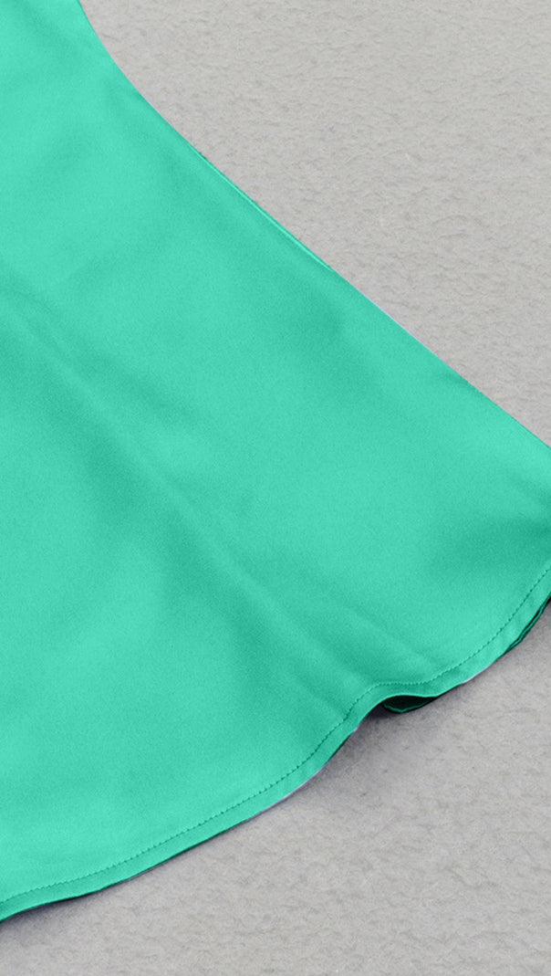AIIZIE STRAPLESS SATIN MERMAID MIDI DRESS IN GREEN - product image