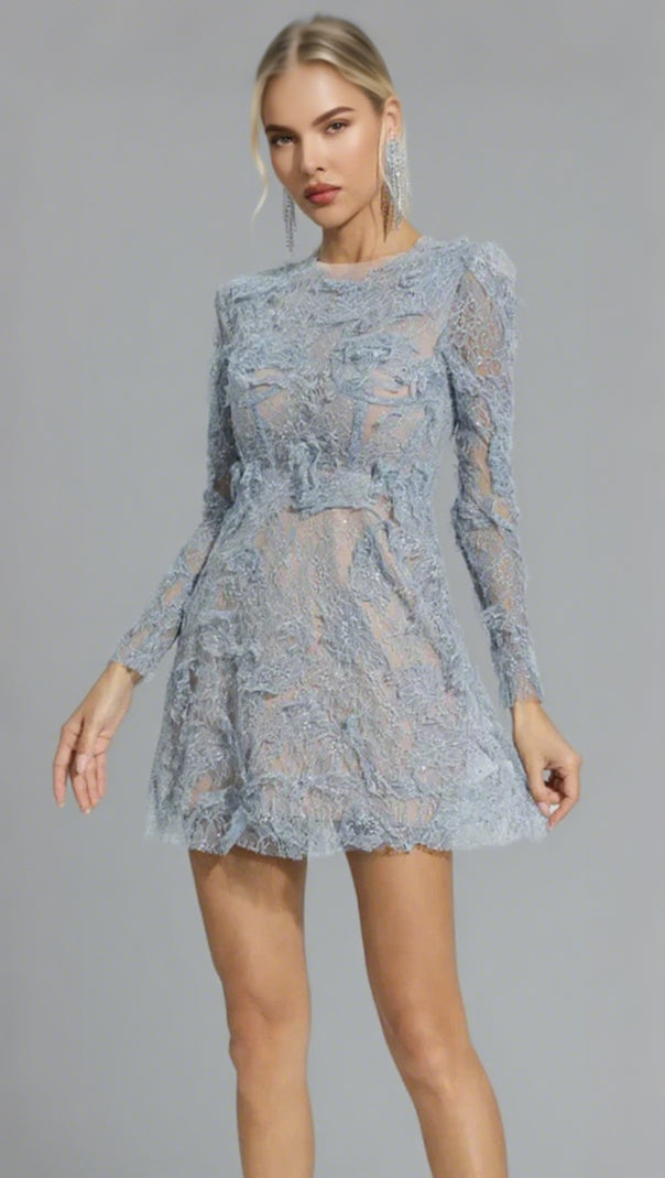 ABITO MIDI CON RICAMI FLOREALI E RAMAGE