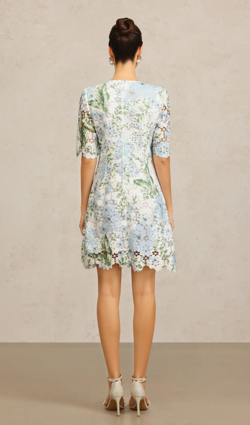 AIIZIE HAZEL FLORAL PRINTED LACE MINI DRESS IN SKY BLUE - product image