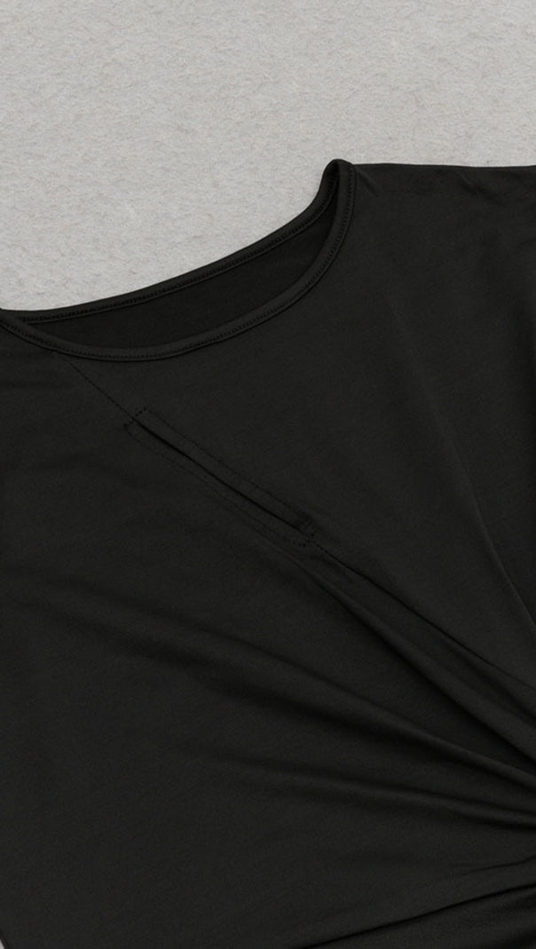 AIIZIE CUTOUT RUCHED SHORT - SLEEVE BODYCON DRESS IN BLACK - product image