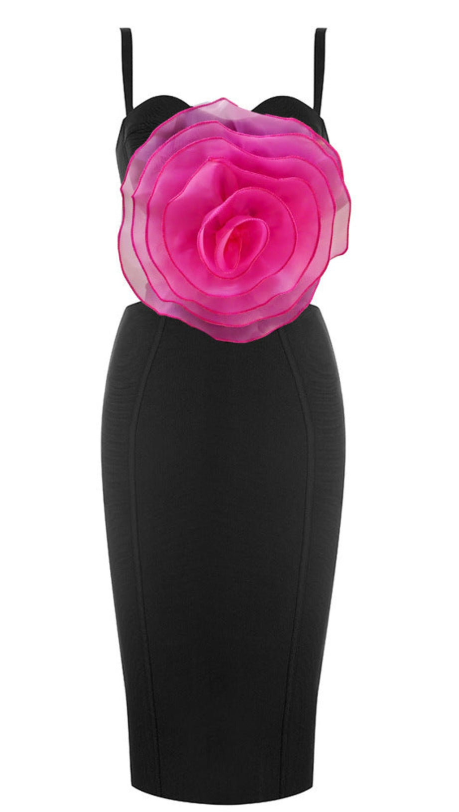 JACEY MESH FLOWER BANDAGE MIDI DRESS