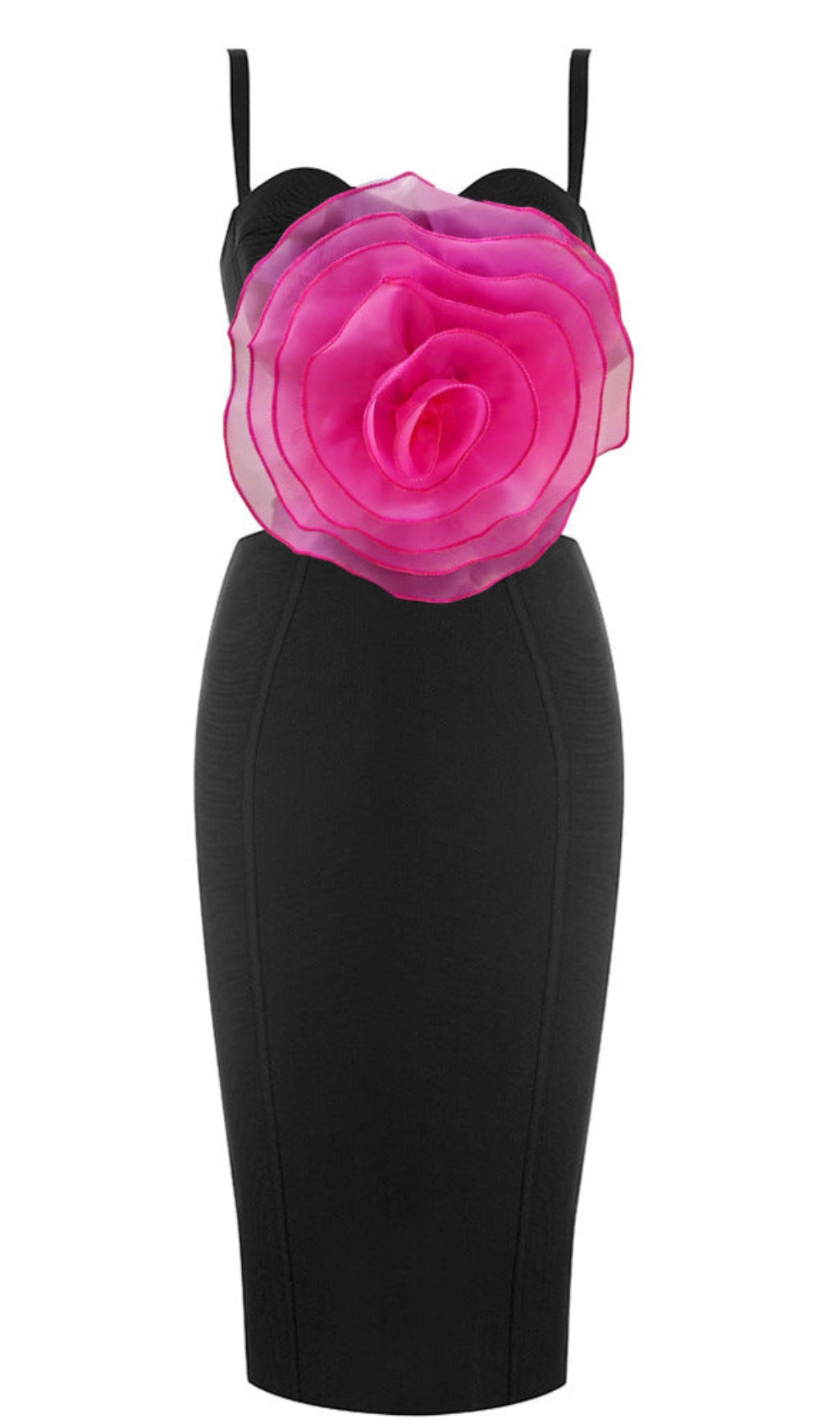 JACEY MESH FLOWER BANDAGE MIDI DRESS