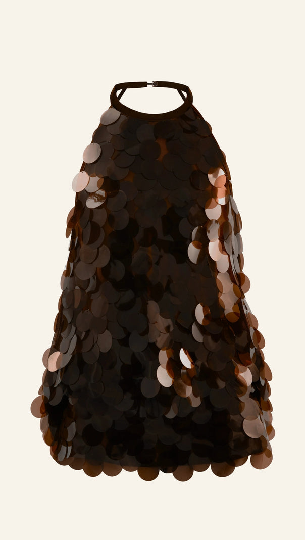 AIIZIE SHIRLEY SEQUIN HALTER BACKLESS MINI DRESS IN BROWN - product image