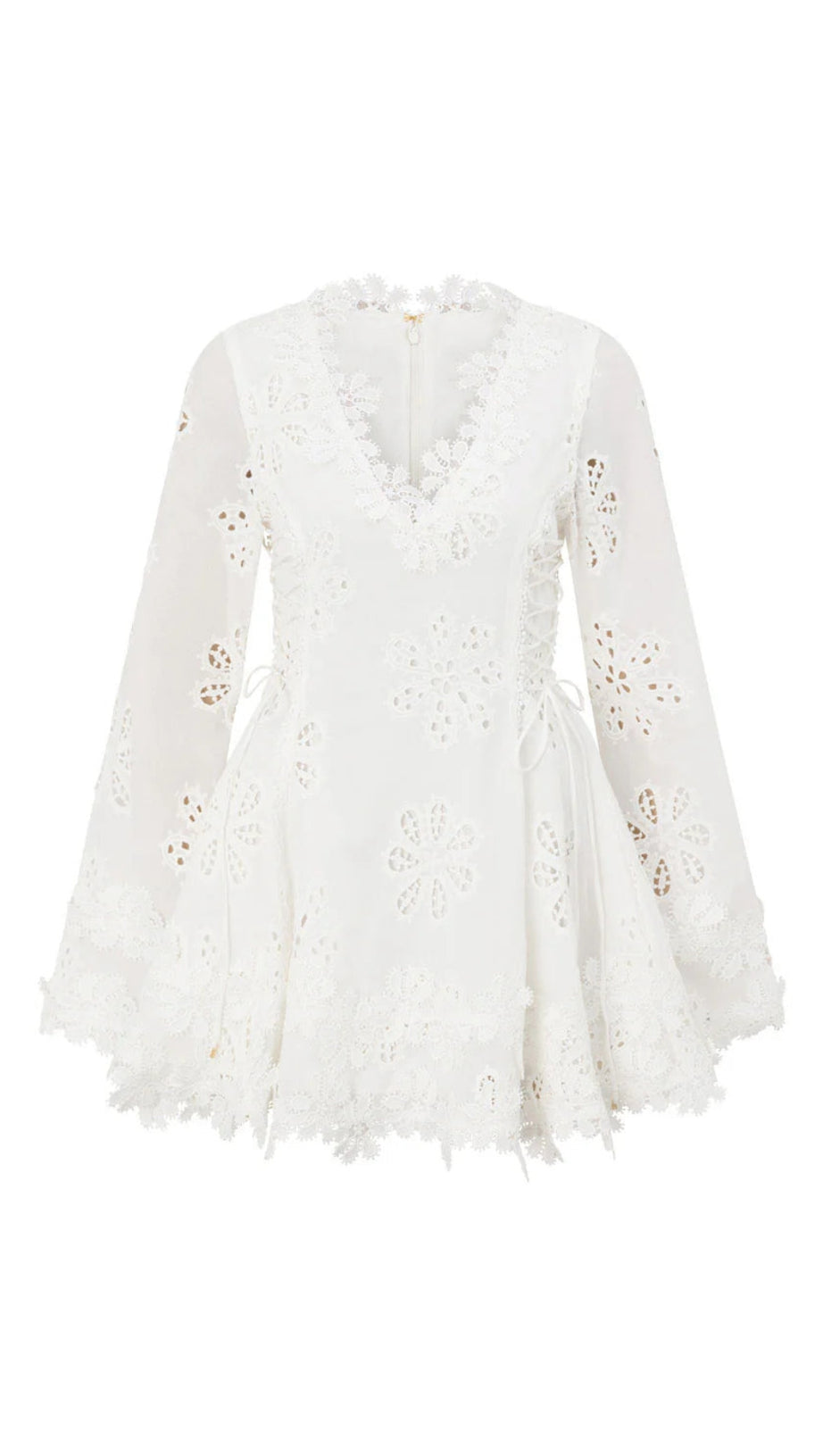 FLOWER EMBROIDERY HOLLOW MINI DRESS IN WHITE
