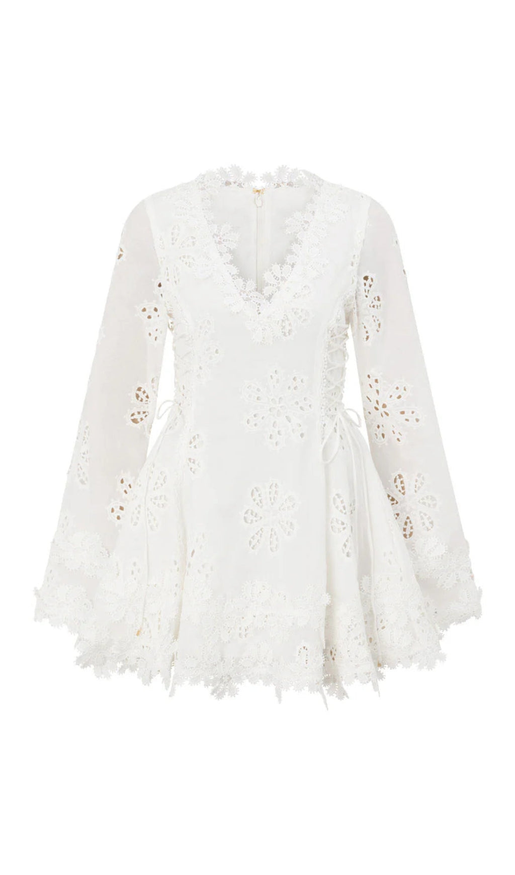 FLOWER EMBROIDERY HOLLOW MINI DRESS IN WHITE