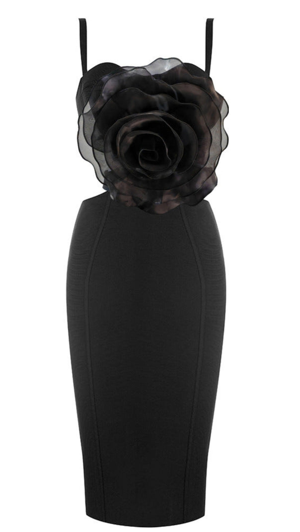 JACEY MESH FLOWER BANDAGE MIDI DRESS