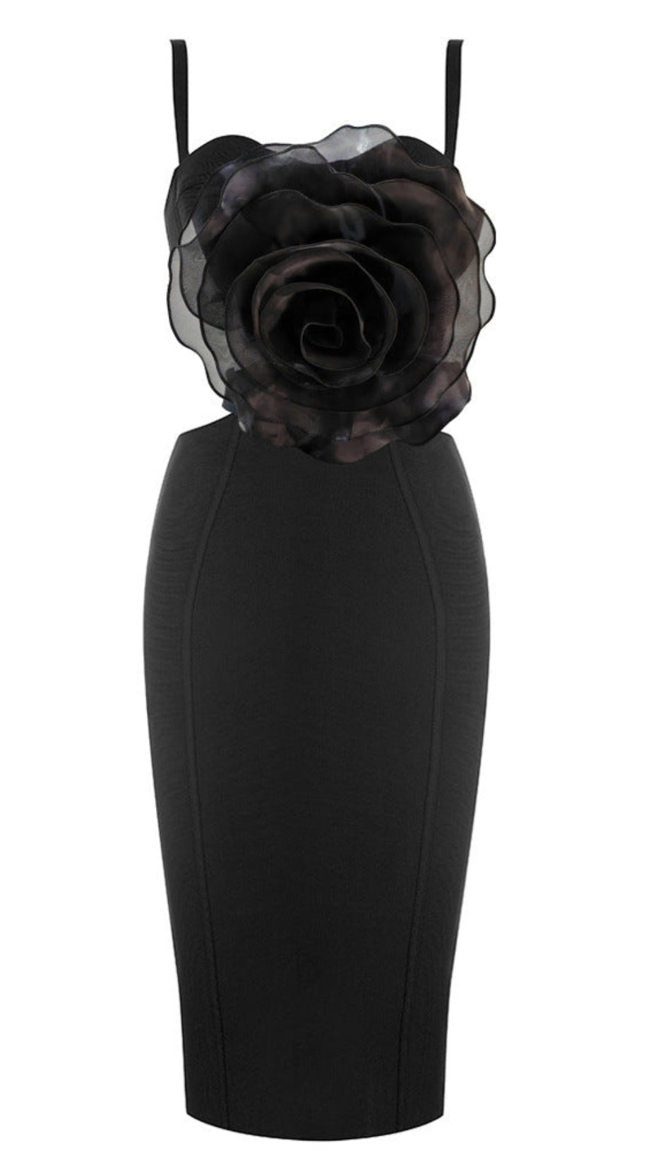 JACEY MESH FLOWER BANDAGE MIDI DRESS