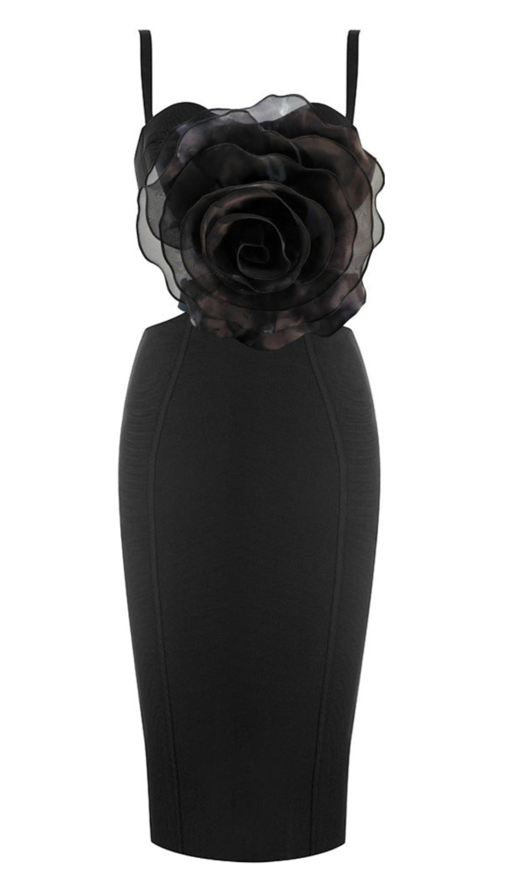 JACEY MESH FLOWER BANDAGE MIDI DRESS