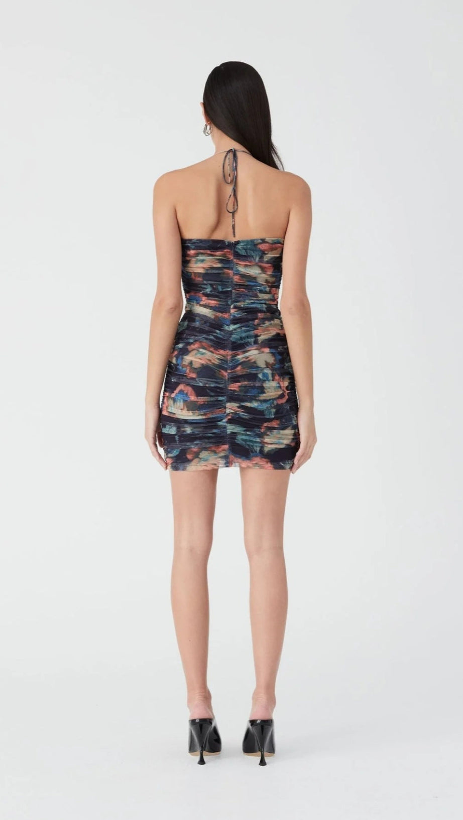 MULTICOLOR FLORAL PRINT PLEATED BODYCON MINI DRESS