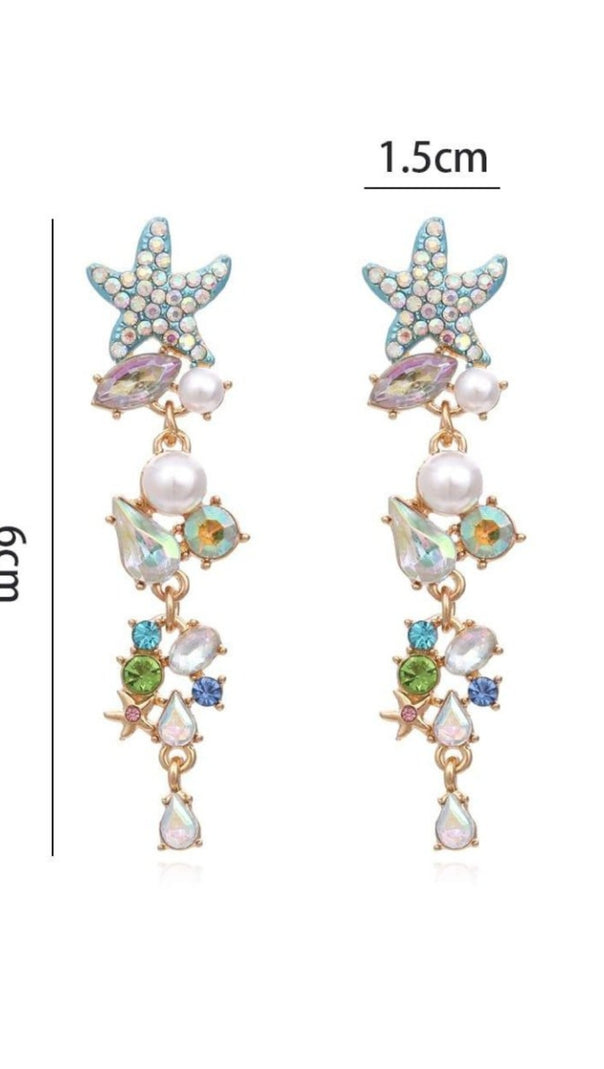 AIIZIE ENAMEL CRYSTAL PEARL STARFISH DROP EARRINGS - product image