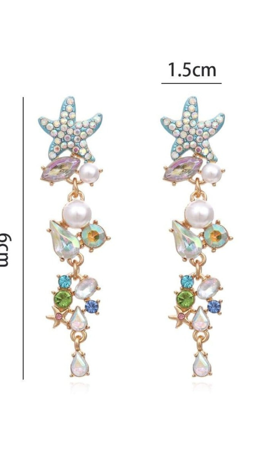 ENAMEL CRYSTAL PEARL STARFISH DROP EARRINGS