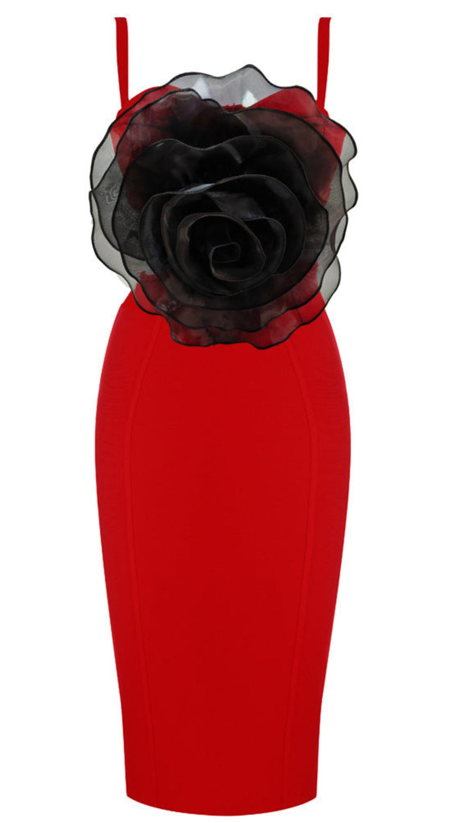 JACEY MESH FLOWER BANDAGE MIDI DRESS