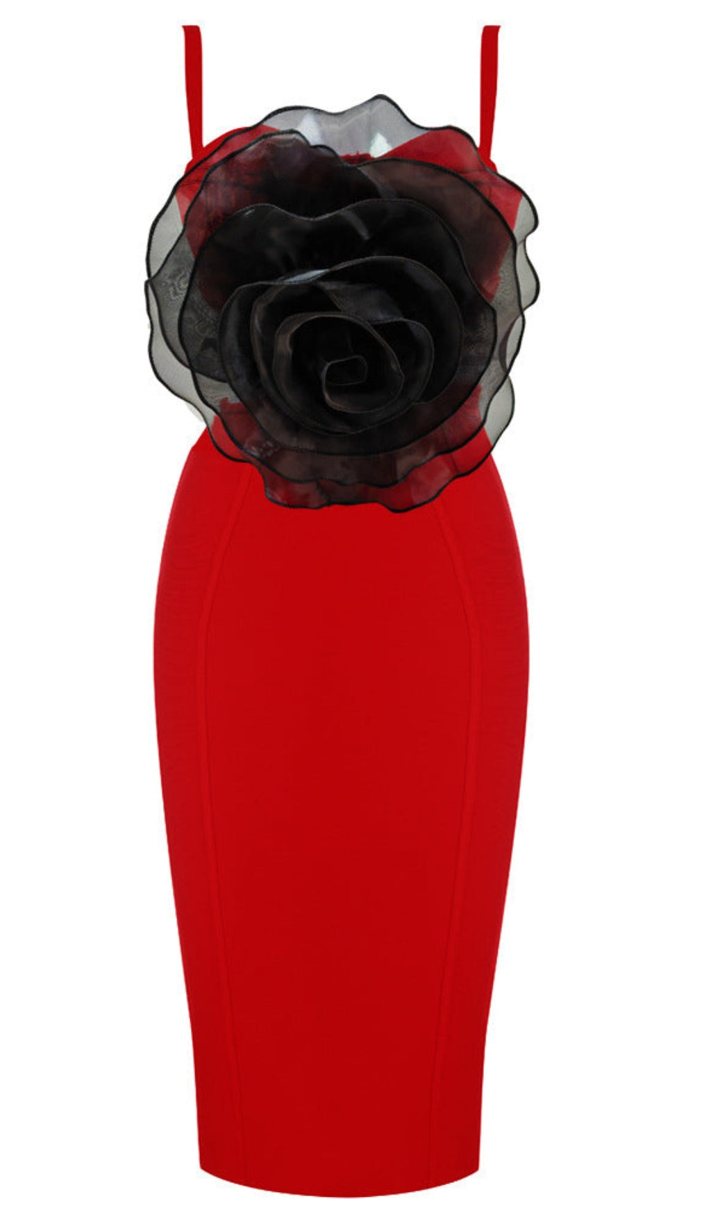 JACEY MESH FLOWER BANDAGE MIDI DRESS