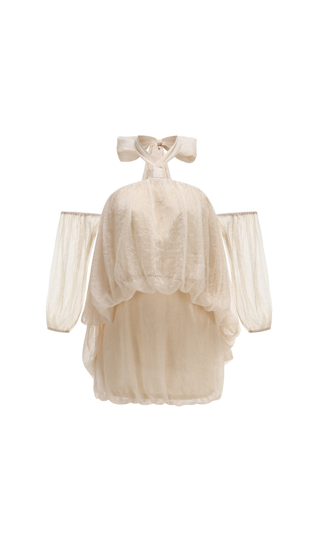 MINIABITO TRASPARENTE BEIGE CON SCOLLO AL CINTURINO E SPALLE SCOPERTE