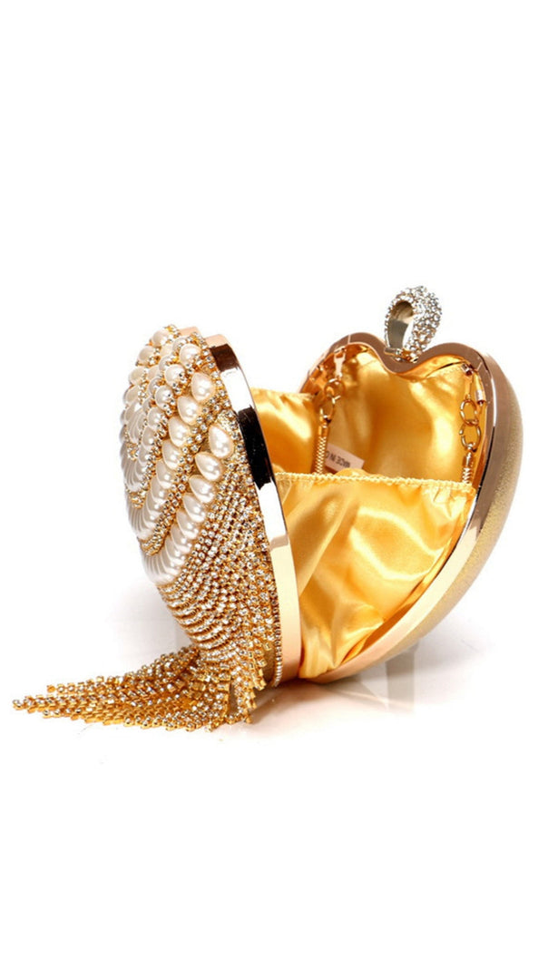 AIIZIE CHAMPAGNE BEADED PEARLS PARTY CLUTCH - product image