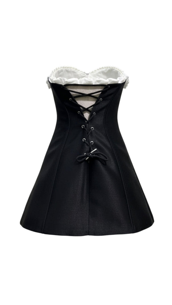AIIZIE GLADYS STRAPLESS 3D FLORAL CORSET A-LINE DRESS IN BLACK - product image