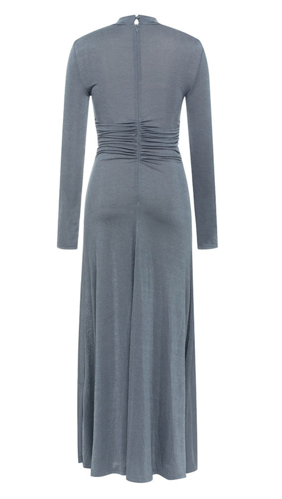 CUTOUT MOCK NECK RUCHED MAXI DRESS IN GRAY