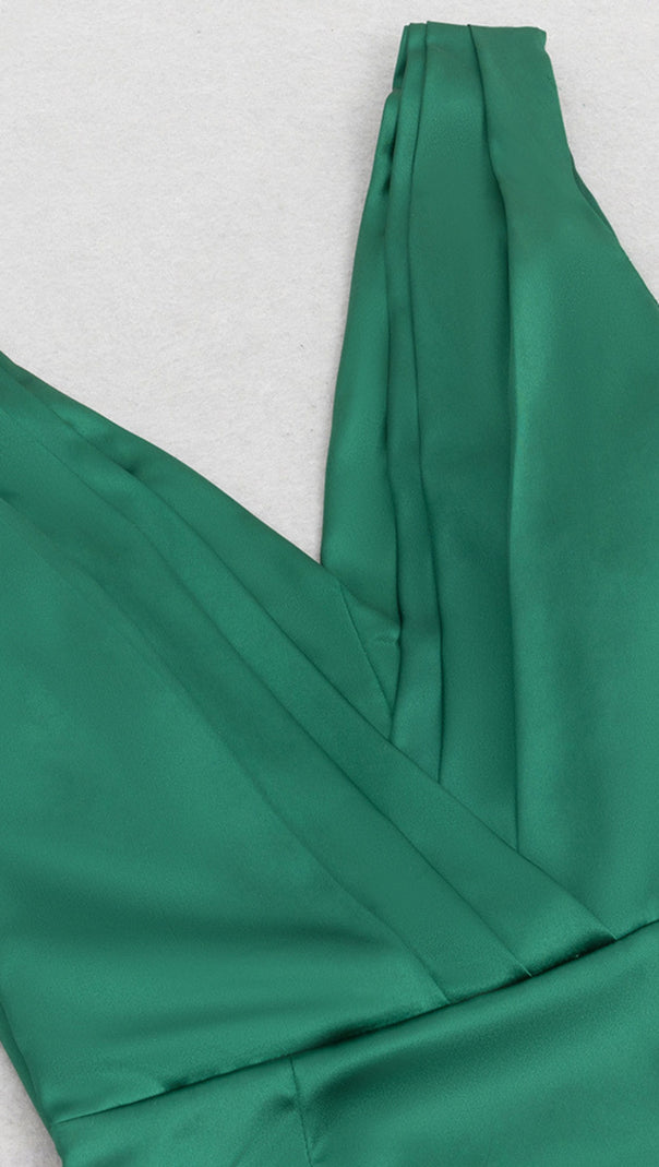 AIIZIE SATIN V - NECK CAPE - SLEEVE MERMAID MAXI DRESS IN GREEN - product image