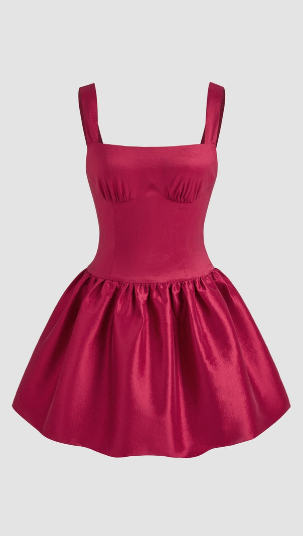 AIIZIE SQUARE NECK BOWKNOT ZIPPER MINI DRESS IN RED - product image