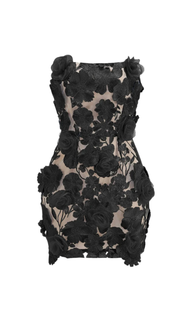 AIIZIE JESSICA FLORAL EMBROIDERY MINI DRESS IN BLACK - product image