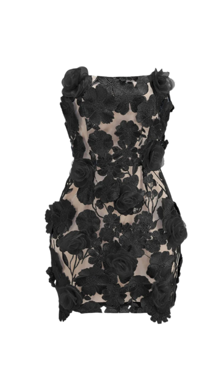 JESSICA FLORAL EMBROIDERY MINI DRESS IN BLACK