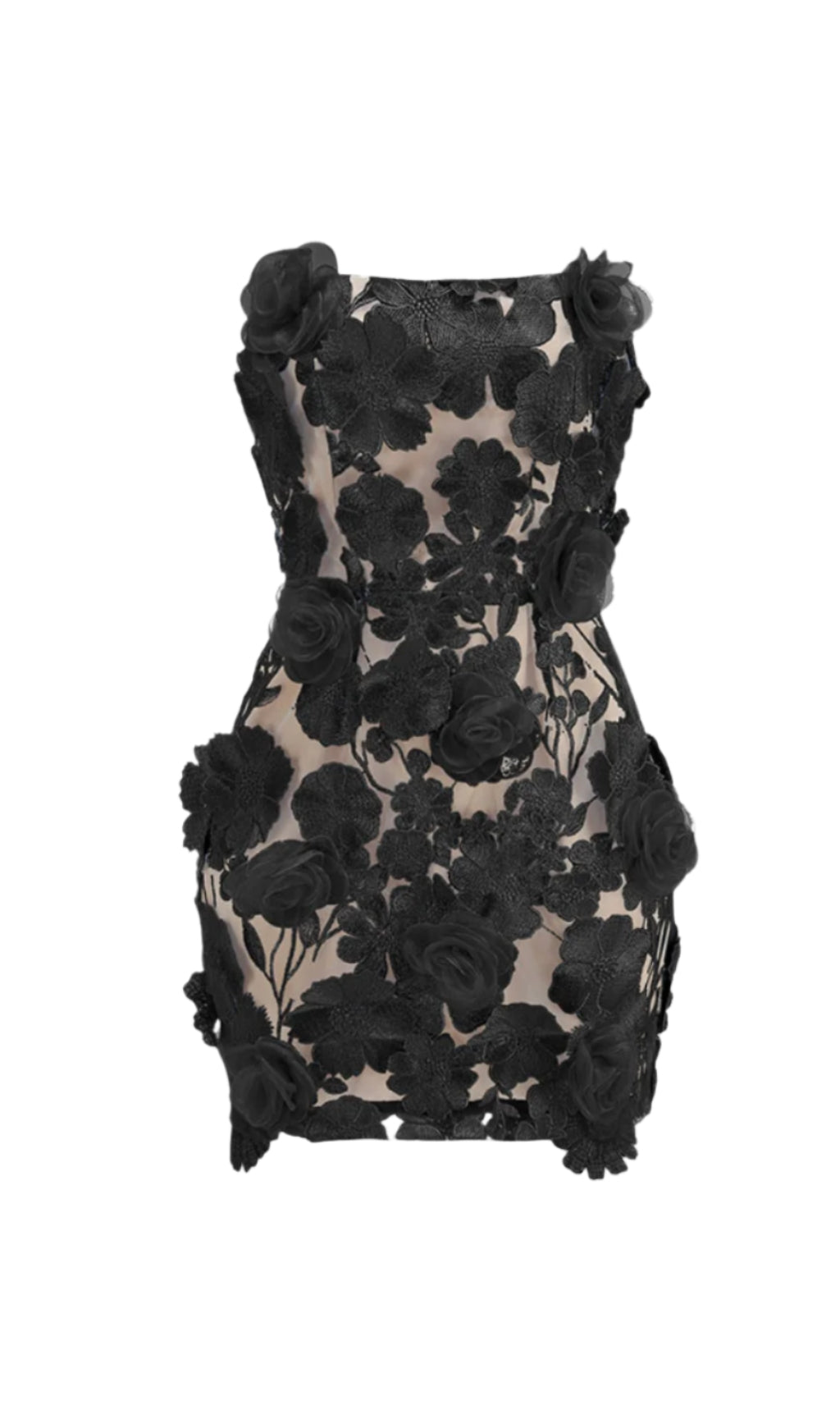 JESSICA FLORAL EMBROIDERY MINI DRESS IN BLACK