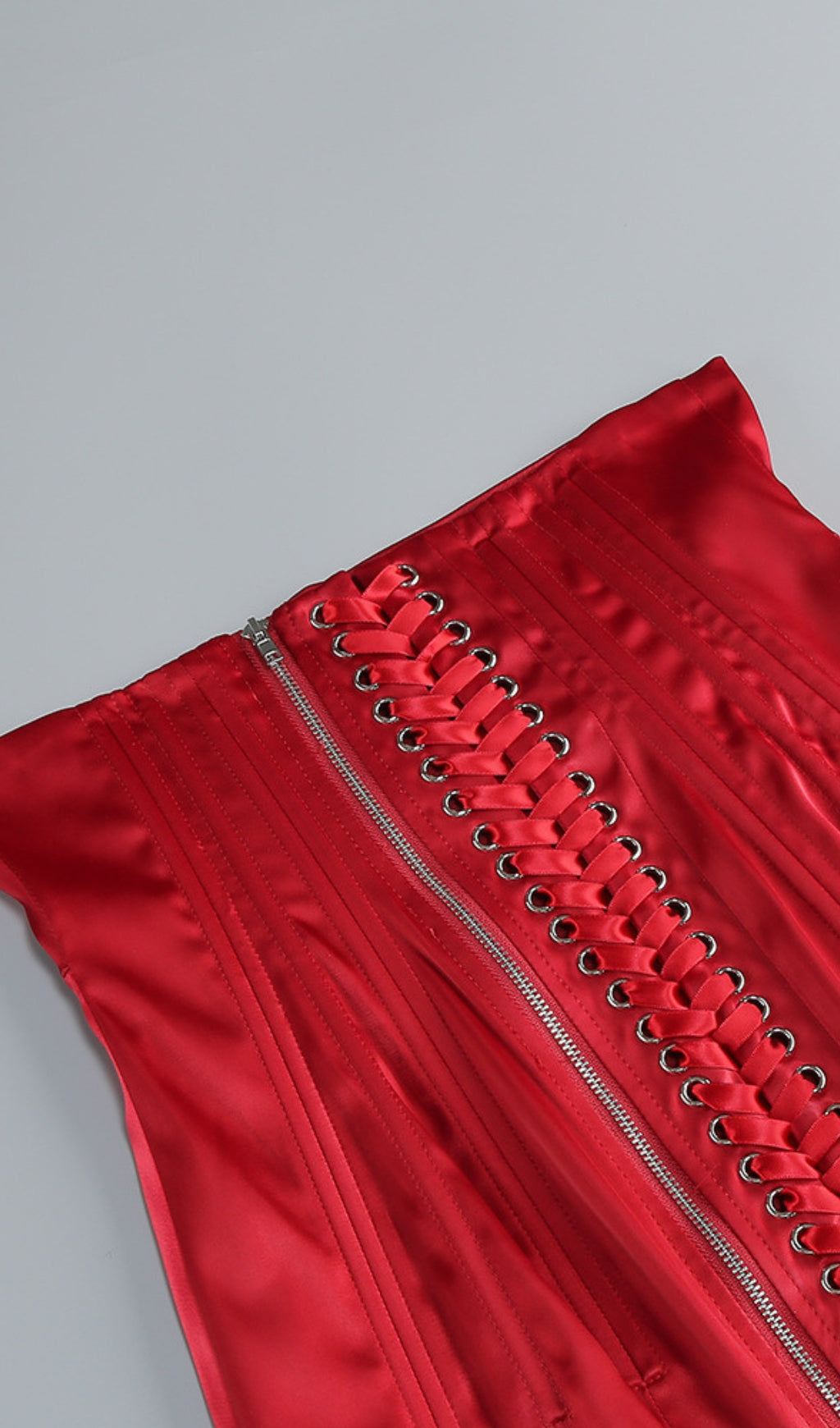 AIIZIE BLUE LACE BRALETTE AND RED SATIN PENCIL SKIRT SET - product image