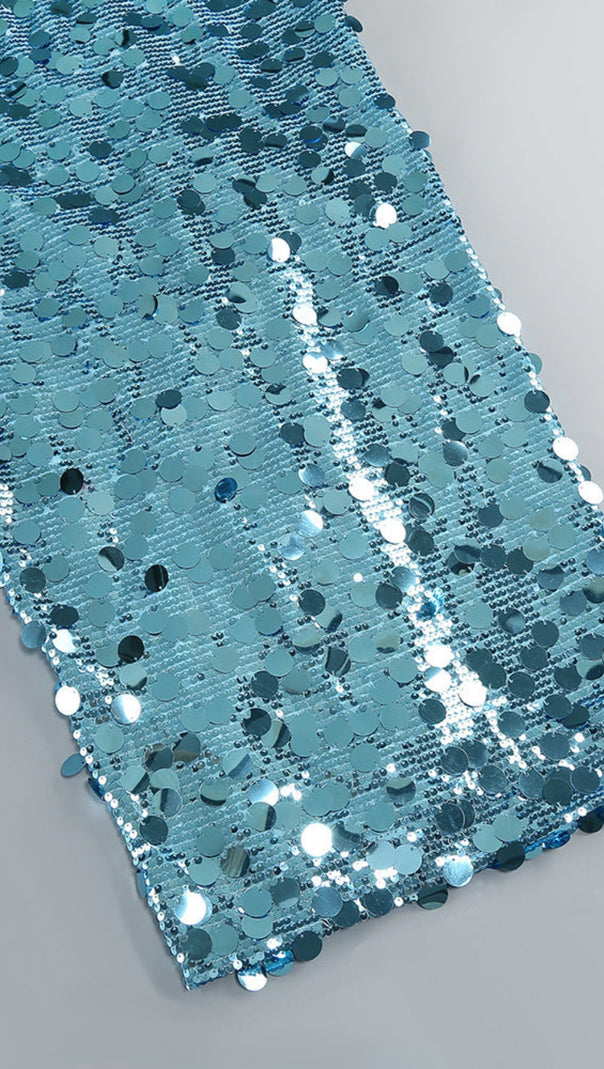 AIIZIE CARLIN SEQUIN DEEP V STRAPLESS MAXI DRESS IN BLUE - product image