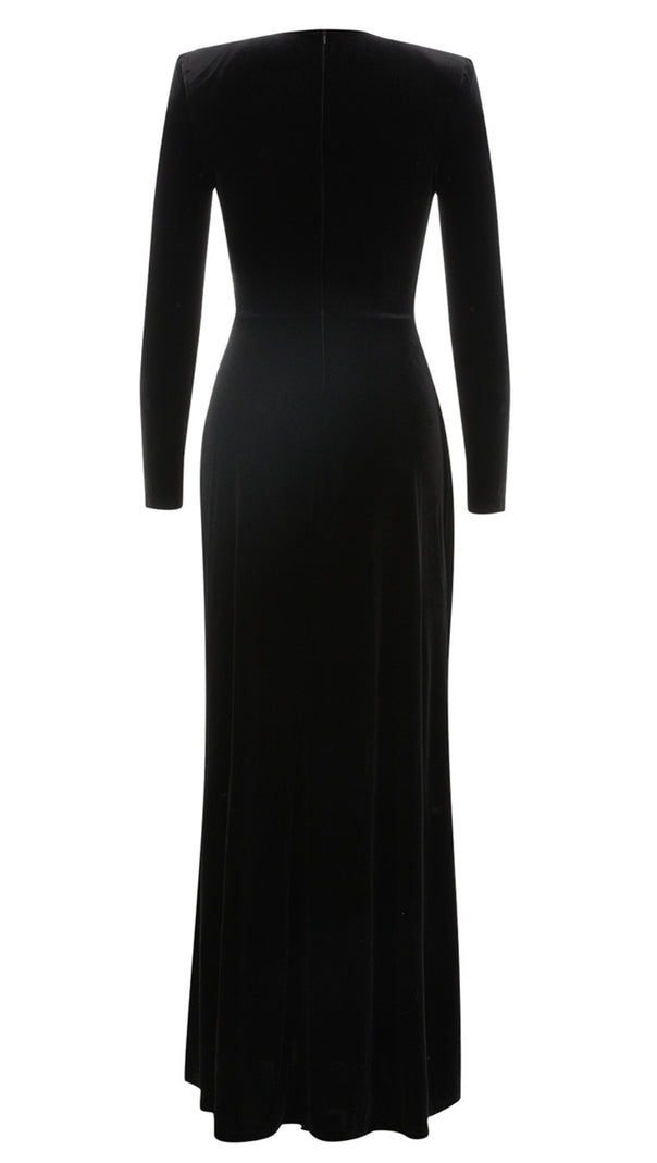 AIIZIE VELVET SEQUIN - INSET LONG - SLEEVE MAXI DRESS IN BLACK - product image